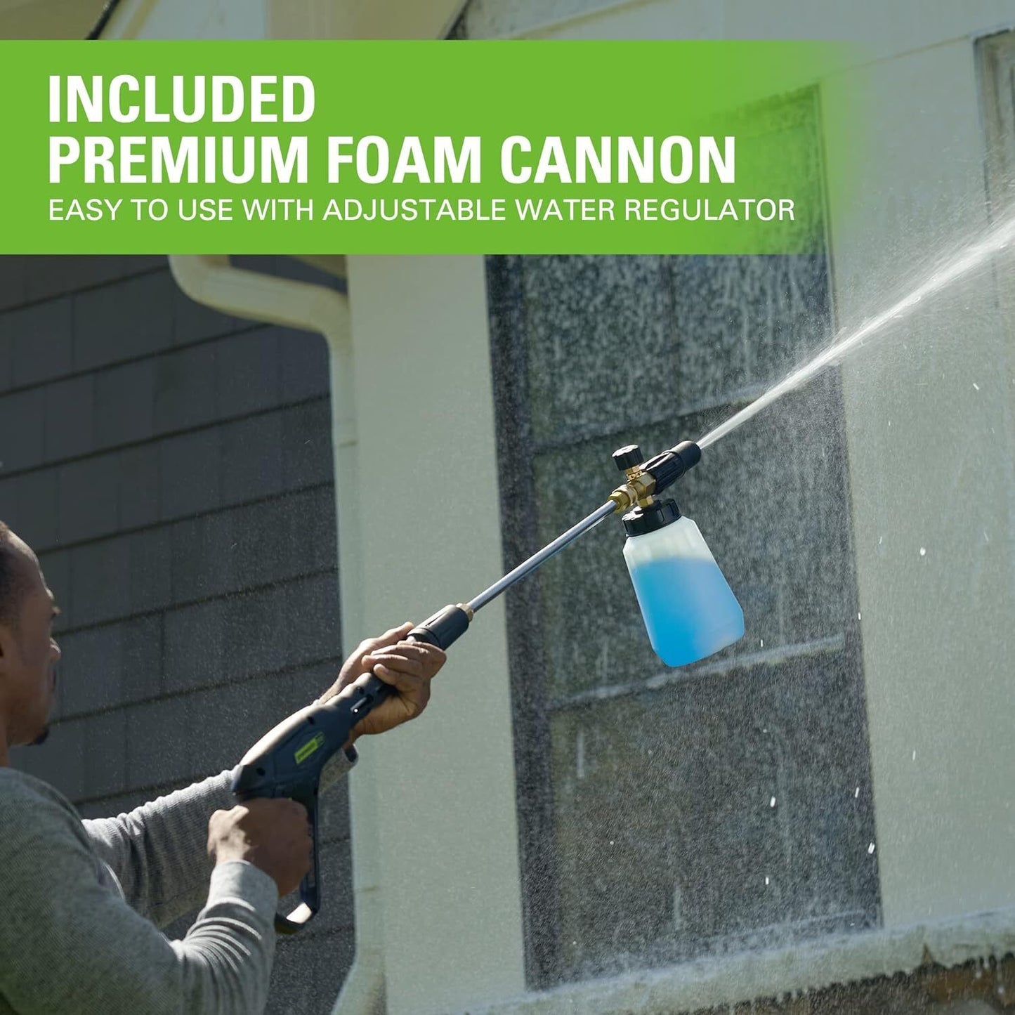 Greenworks 2000 PSI (1.2 GPM) Pressure Washer with 12” Surface Cleaner and Premium Foam Cannon