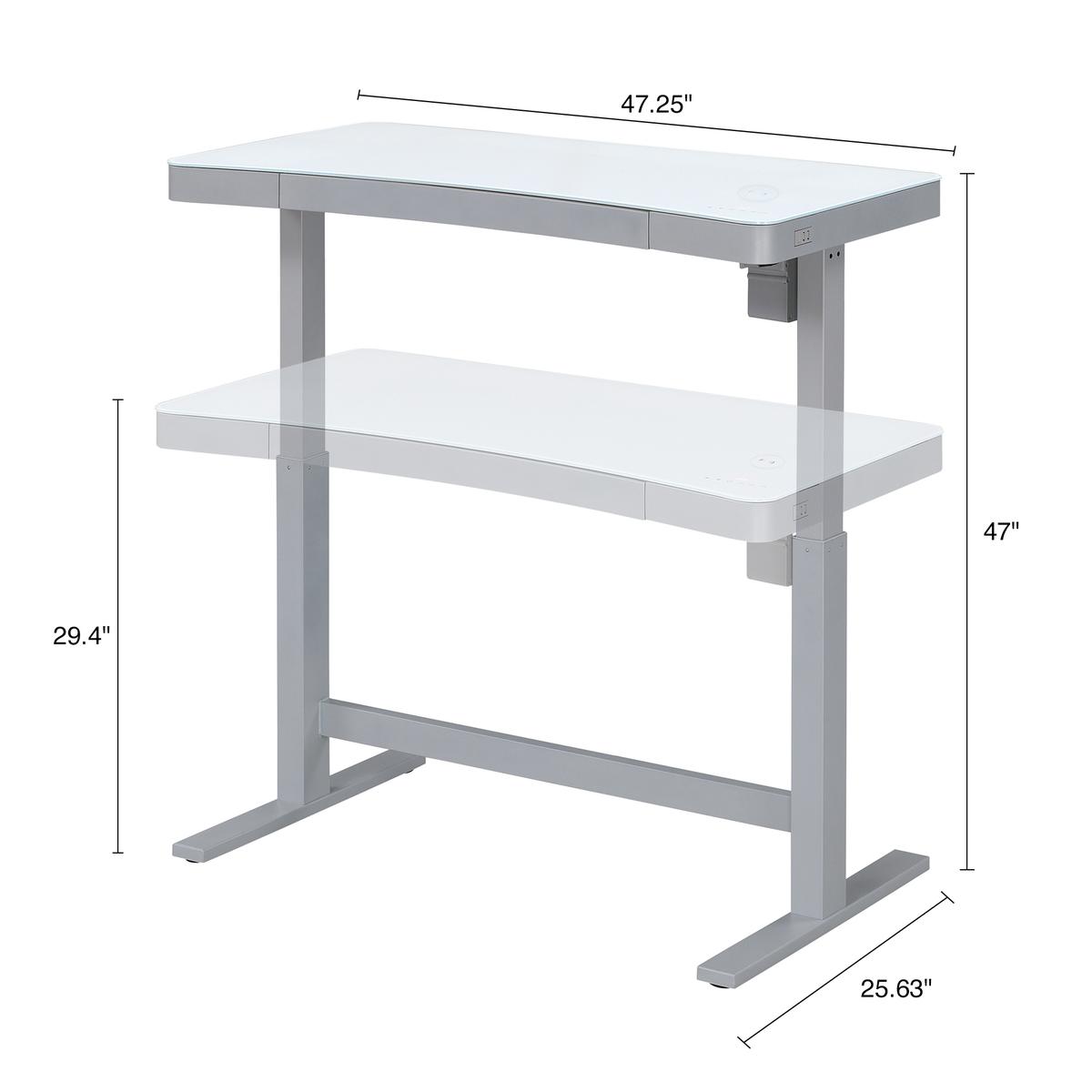 Tresanti Adjustable Height Sit/Stand Tech Desk, 47.3"L x 23.7"W x 29.4"- 47"H, White