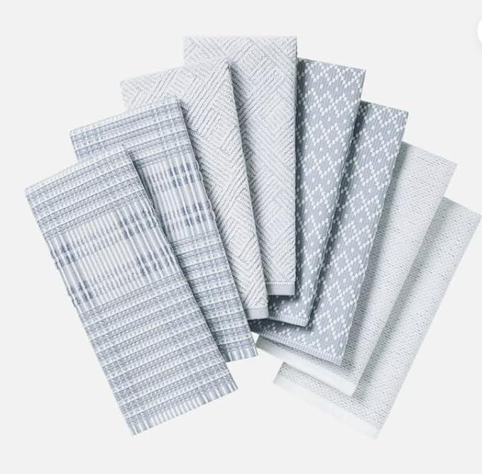 Town & Country Living Organic Kitchen Towels 17 in x 28 in 8 Pack Printed Blue Dish Towel