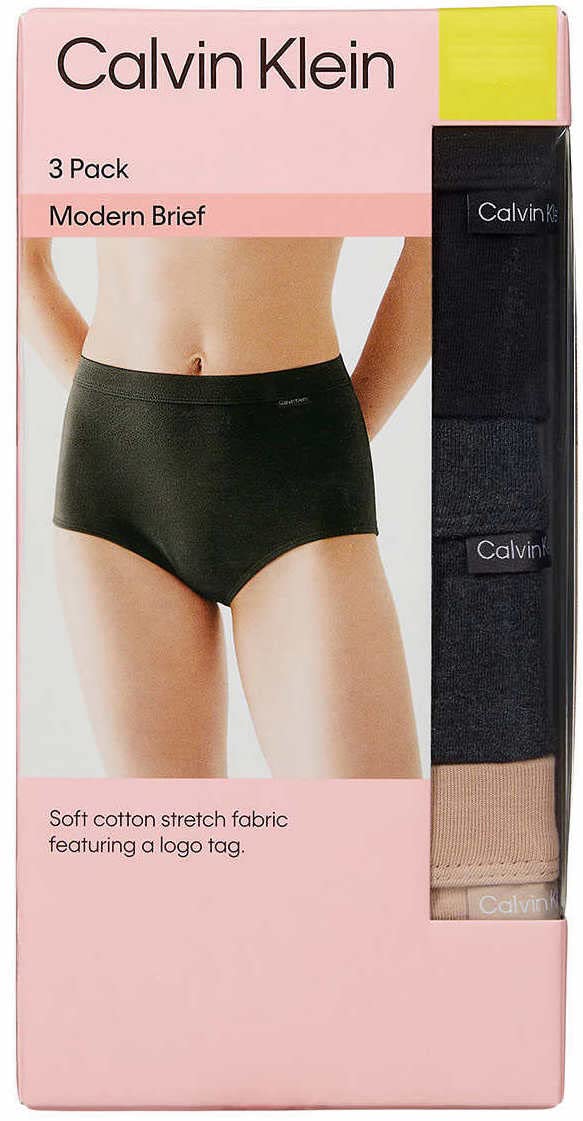 Calvin Klein Womens 3 Pack Modern Brief (regular, Black/Charcoal Grey/Nude, Medium)