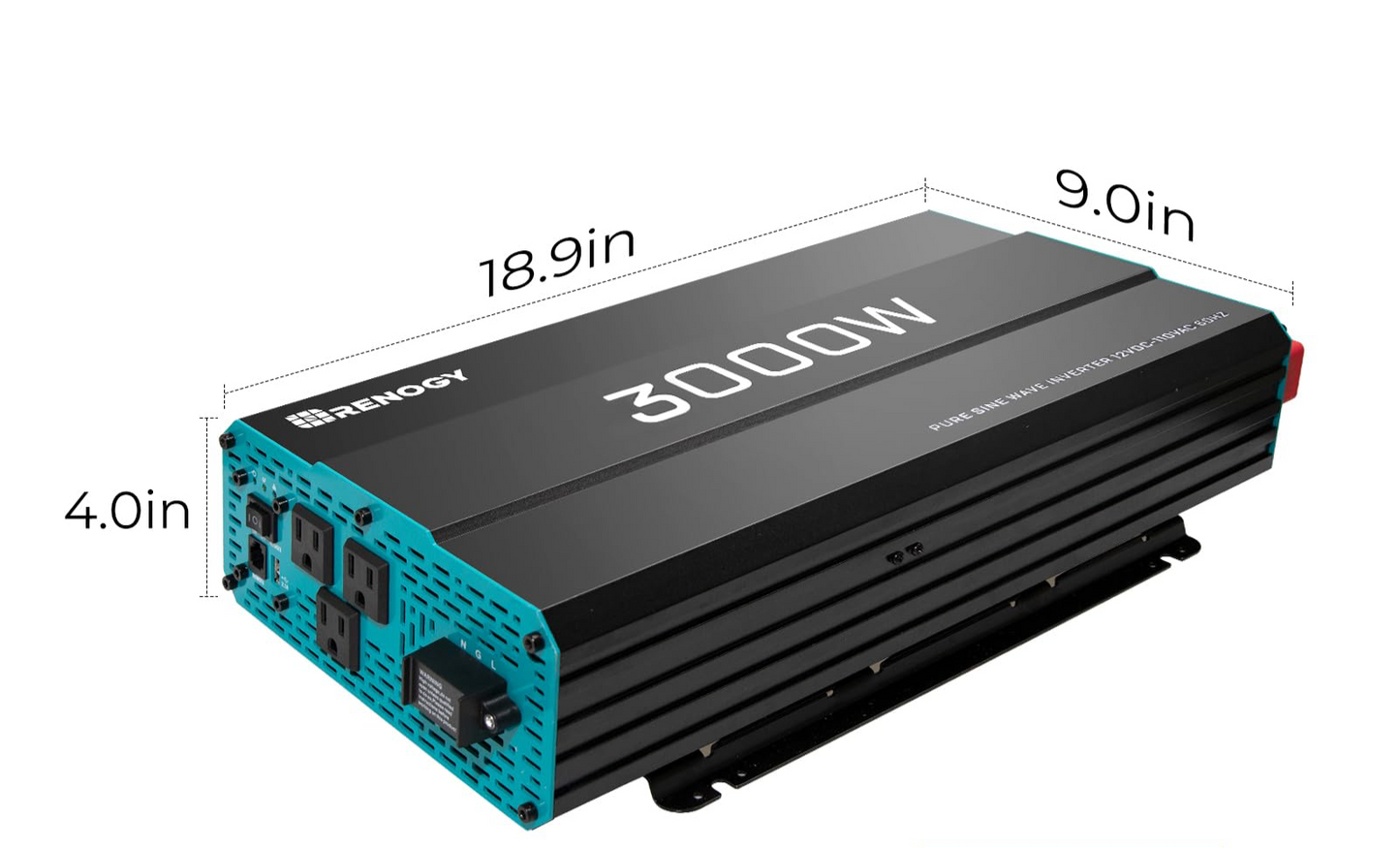 Renogy 3000W Pure Sine Wave Inverter 12V DC to 120V AC Converter for Home, RV, Truck, Off-Grid Solar Power Inverter with Built-in 5V/2.1A USB, AC Hardwire Port