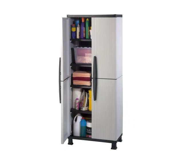 HDX Plastic Freestanding Garage Cabinet in Gray (35 in. W x 71 in. H x 18 in. D)