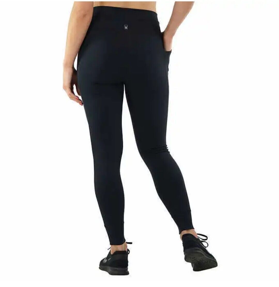 Spyder Women's Performance High Rise Drawstring Legging Tight with Pockets, Black, XL