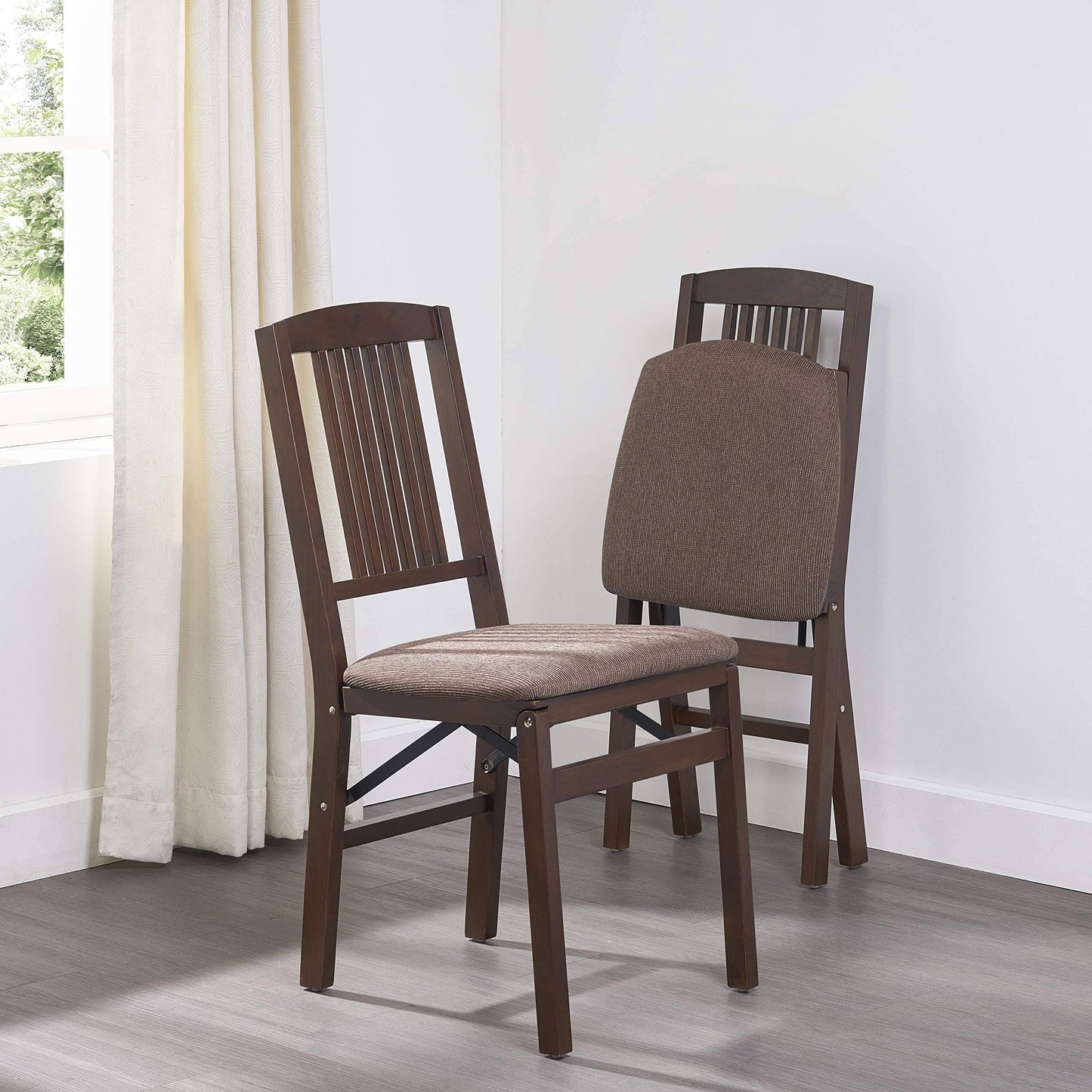 Stakmore Wood Folding Chair with Upholstered Seat, Espresso, 2-pack
