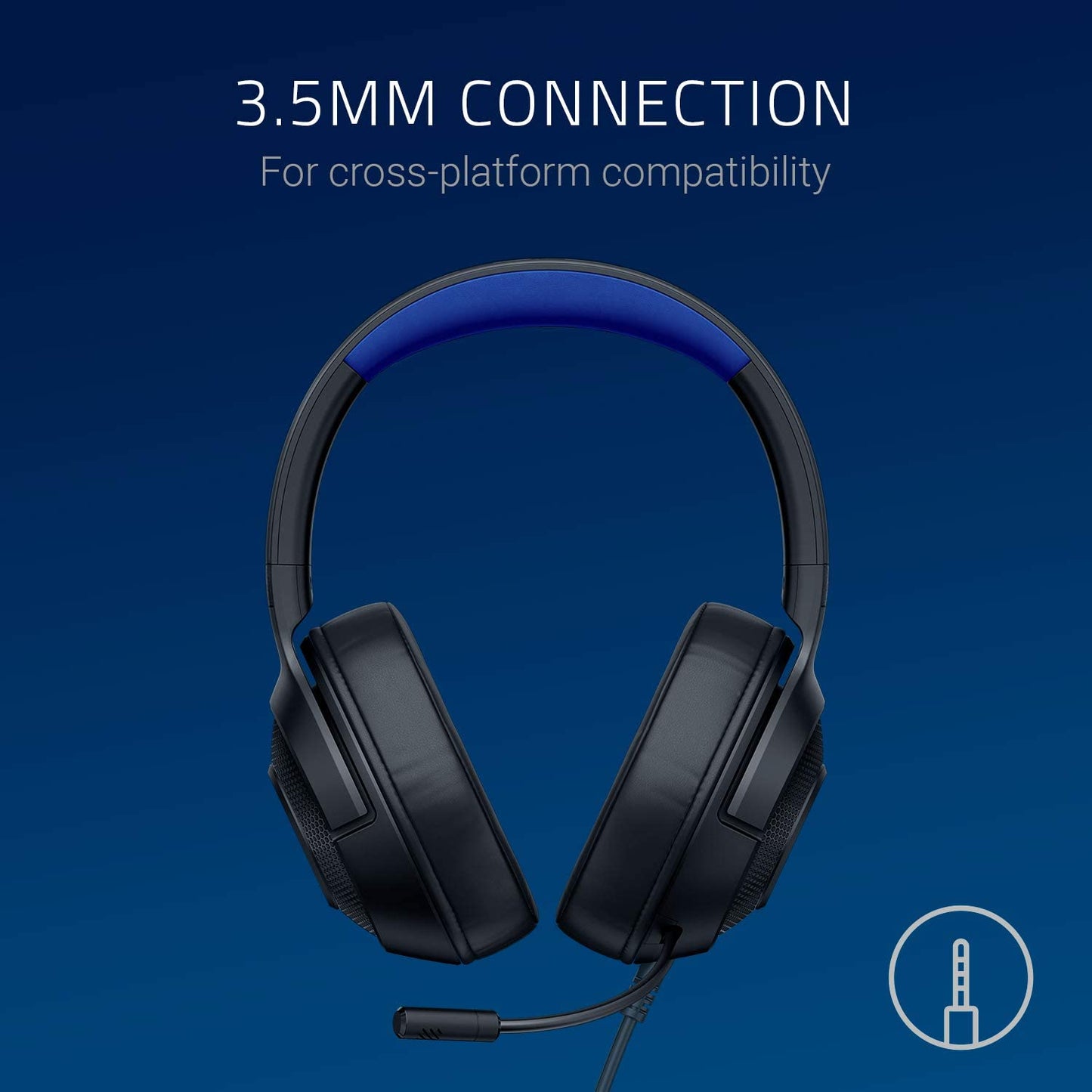 Razer Kraken X Ultralight Gaming Headset: 7.1 Surround Sound - Lightweight Aluminum Frame - Bendable Cardioid Microphone - for PC, PS4, PS5, Switch, Xbox One, Xbox Series X|S, Mobile - Black/Blue