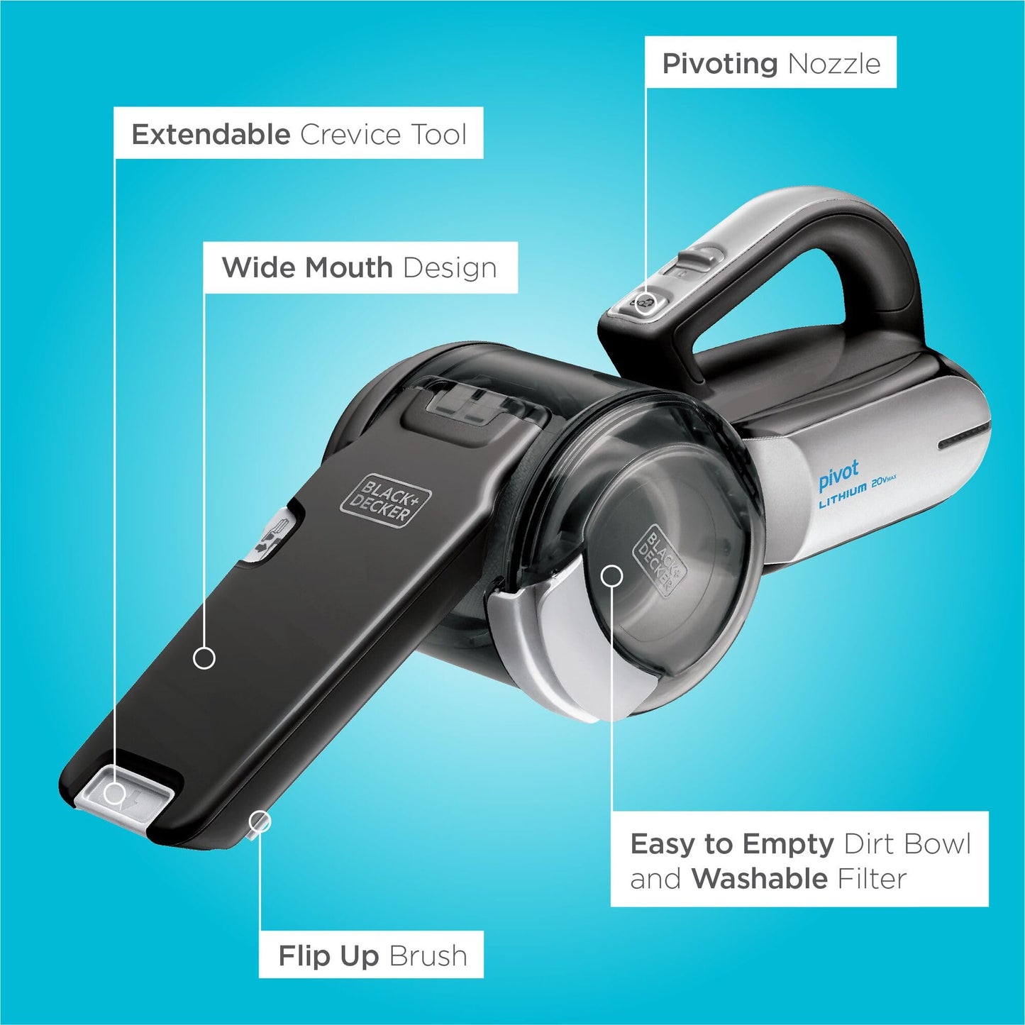 BLACK+DECKER dustbuster PIVOT VAC Cordless Handheld Vacuum, Home and Car Vacuum, (BDH2000PL
