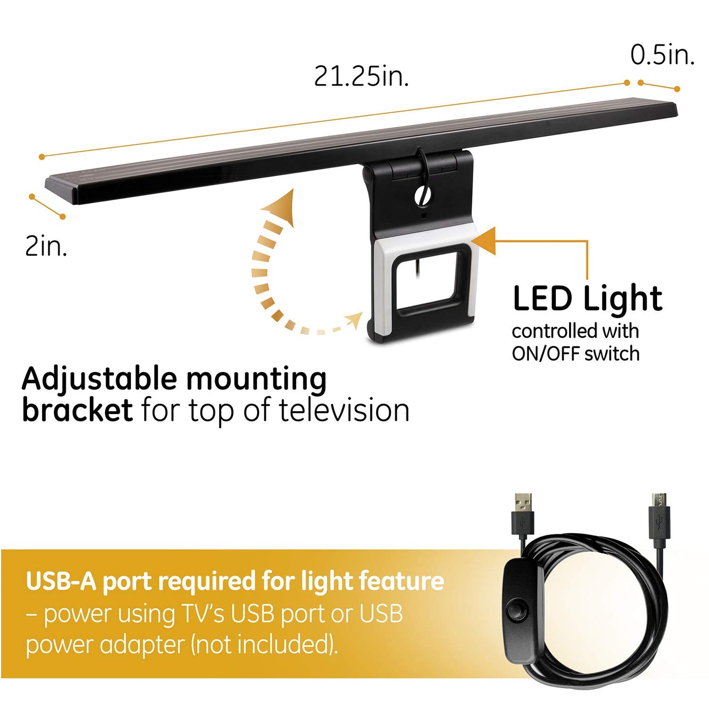 GE LED Lights Amplified TV Antenna, TV Antenna with build in LED Strip Lights, TV Antenna for Smart TV, BIAS White Light 6500K, 1080P Digital HDTV VHF UHF NEXTGEN TV, Amplifier Signal Booster, 46003