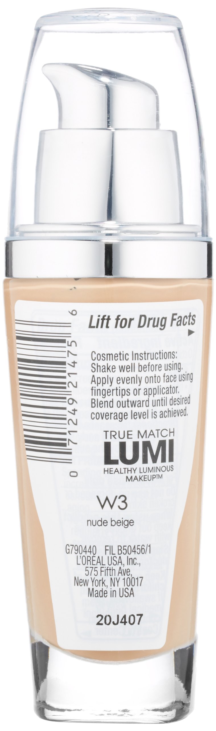 L'Oréal Paris True Match Lumi Healthy Luminous Makeup, W3 Nude Beige, 1 fl. oz.