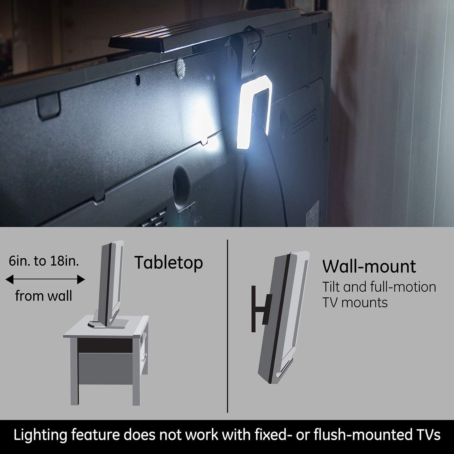 GE LED Lights Amplified TV Antenna, TV Antenna with build in LED Strip Lights, TV Antenna for Smart TV, BIAS White Light 6500K, 1080P Digital HDTV VHF UHF NEXTGEN TV, Amplifier Signal Booster, 46003