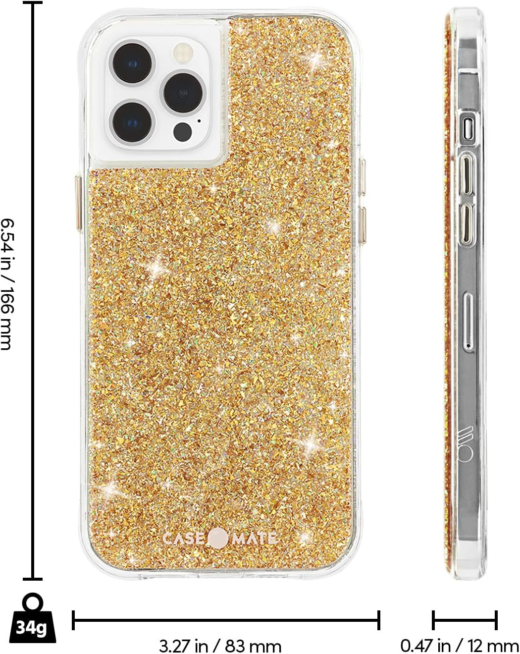 Case-Mate - TWINKLE - Case for iPhone 12 Pro Max (5G) - 10 ft Drop Protection - 6.7 Inch - Gold
