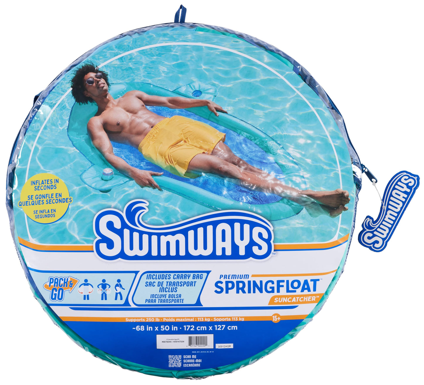 SwimWays Spring Float Premium Suncatcher Pool Lounger for Swimming Pool, Inflatable Pool Floats Adult with Fast Inflation for Ages 15 & Up, Aqua