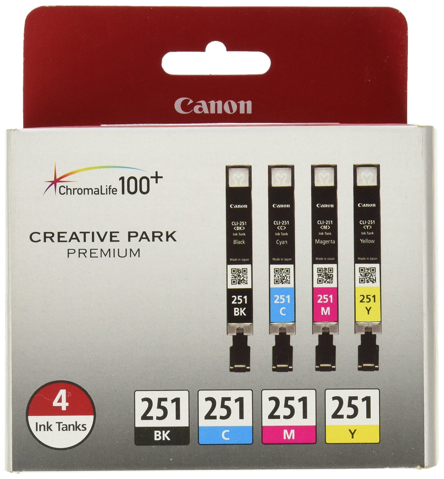 Canon CLI-251 Ink Count, Black/Cyan/Magenta/Yellow, 4 Count (CLI-251 BK/CMY 4 PK)