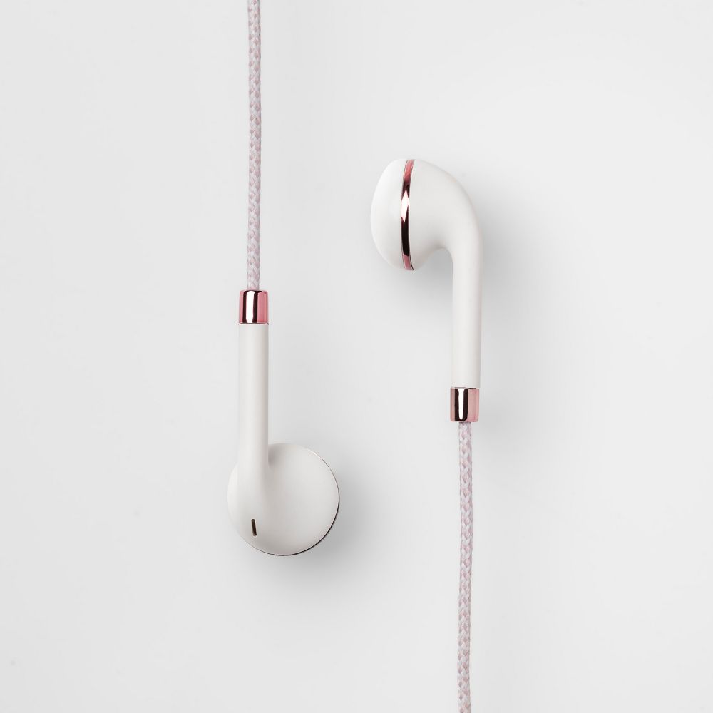 Heyday Wired Earbuds~ Mic & Remote~ White w/Rose Gold