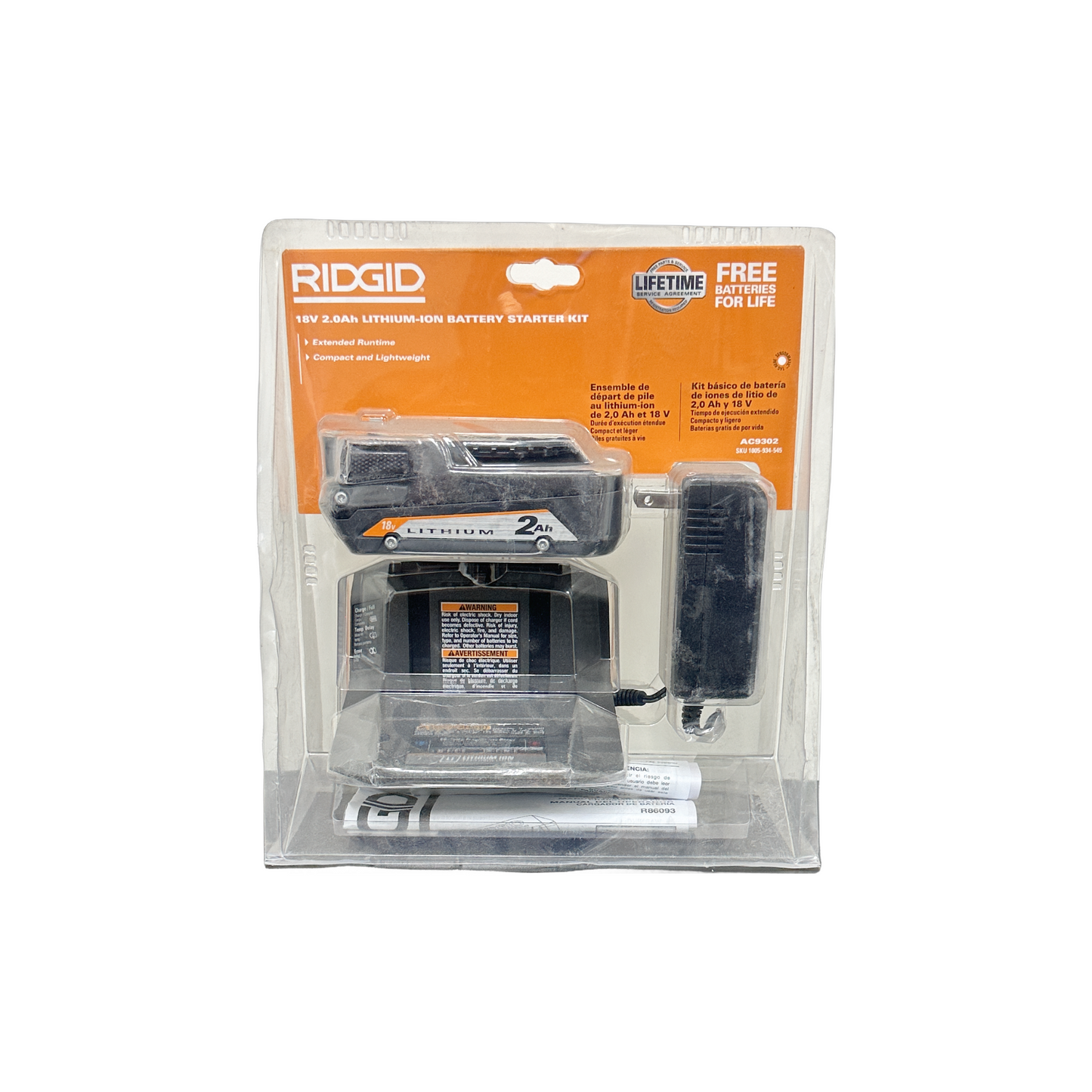 RIDGID
AC9302 18V Lithium-Ion 2.0 Ah Battery Starter Kit