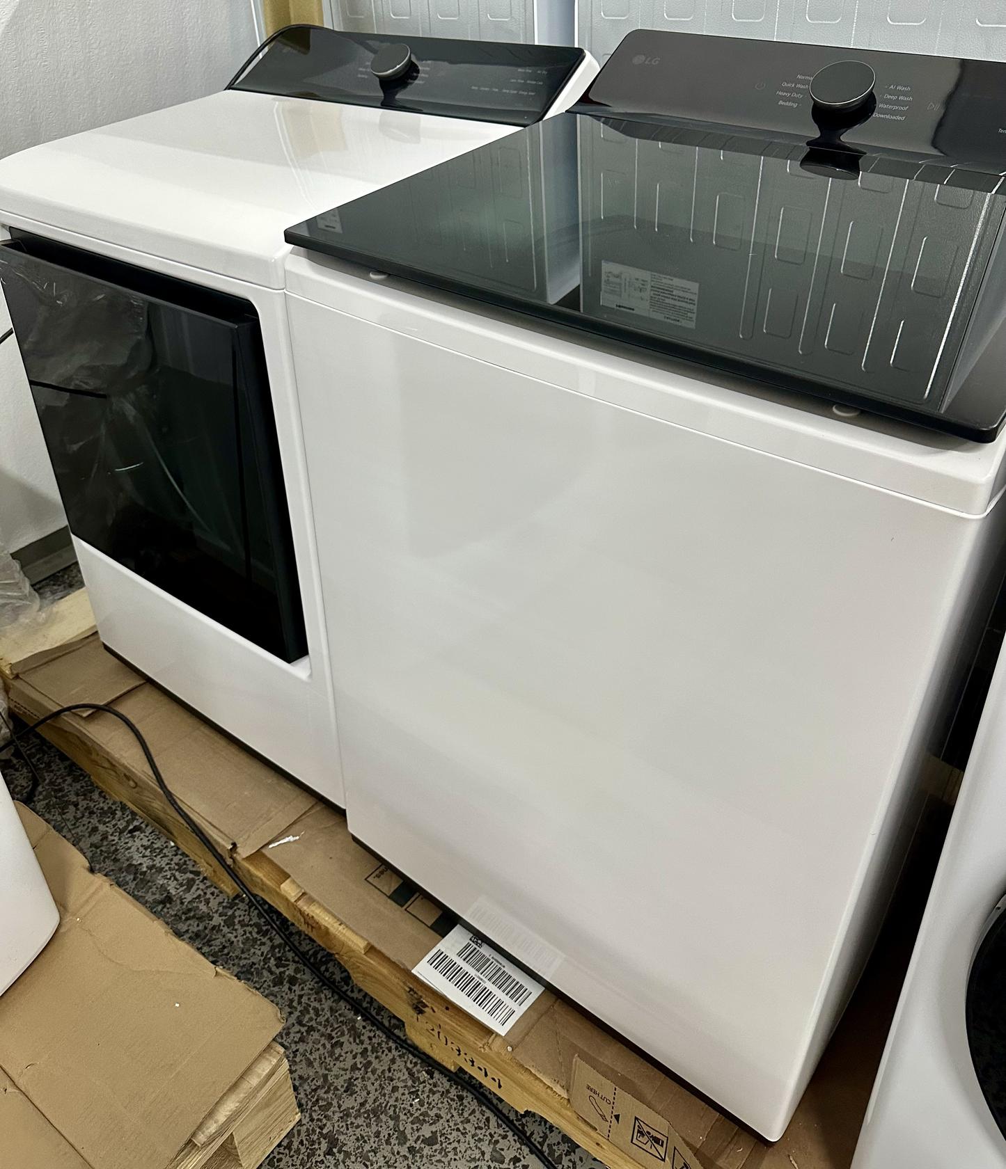 LG 5.5 cu. ft. Top Load Washer with EasyUnload and 7.3 cu. ft. Rear Control ELECTRIC Dryer with EasyLoad