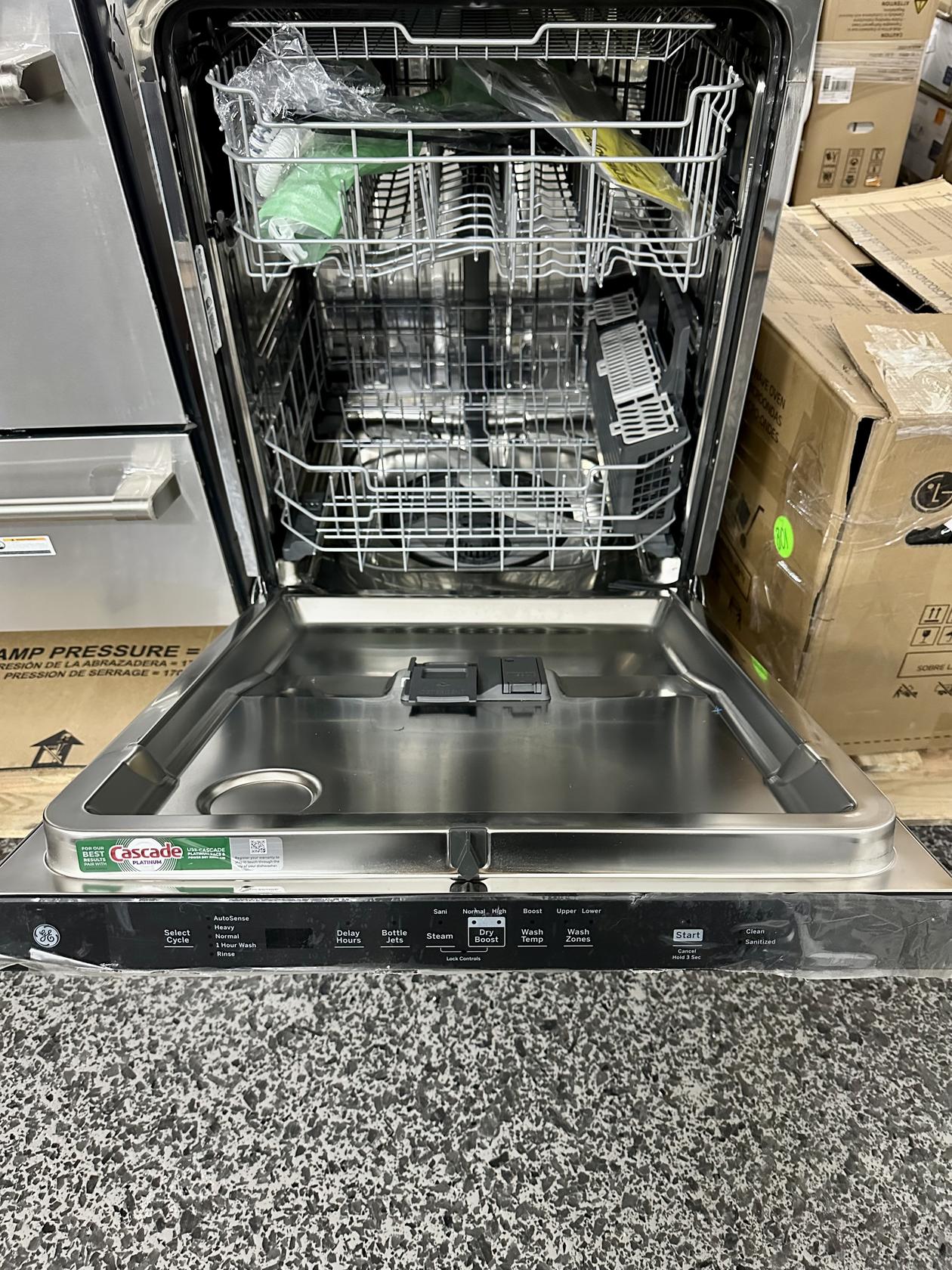 GE 47 dBa Top Control Dishwasher with Stainless Steel Interior, 3rd Rack and Sanitize Cycle