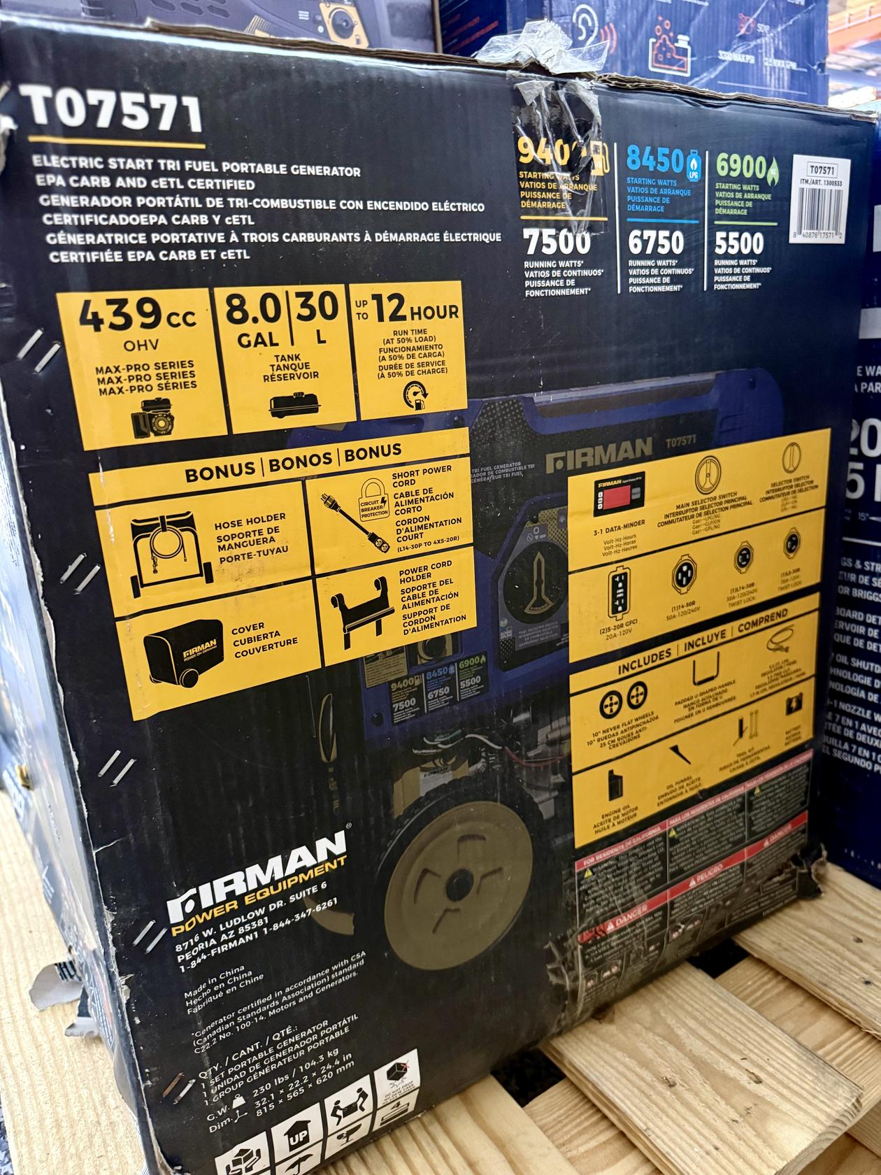 Firman 7500W Running / 9400W Peak Tri Fuel Generator