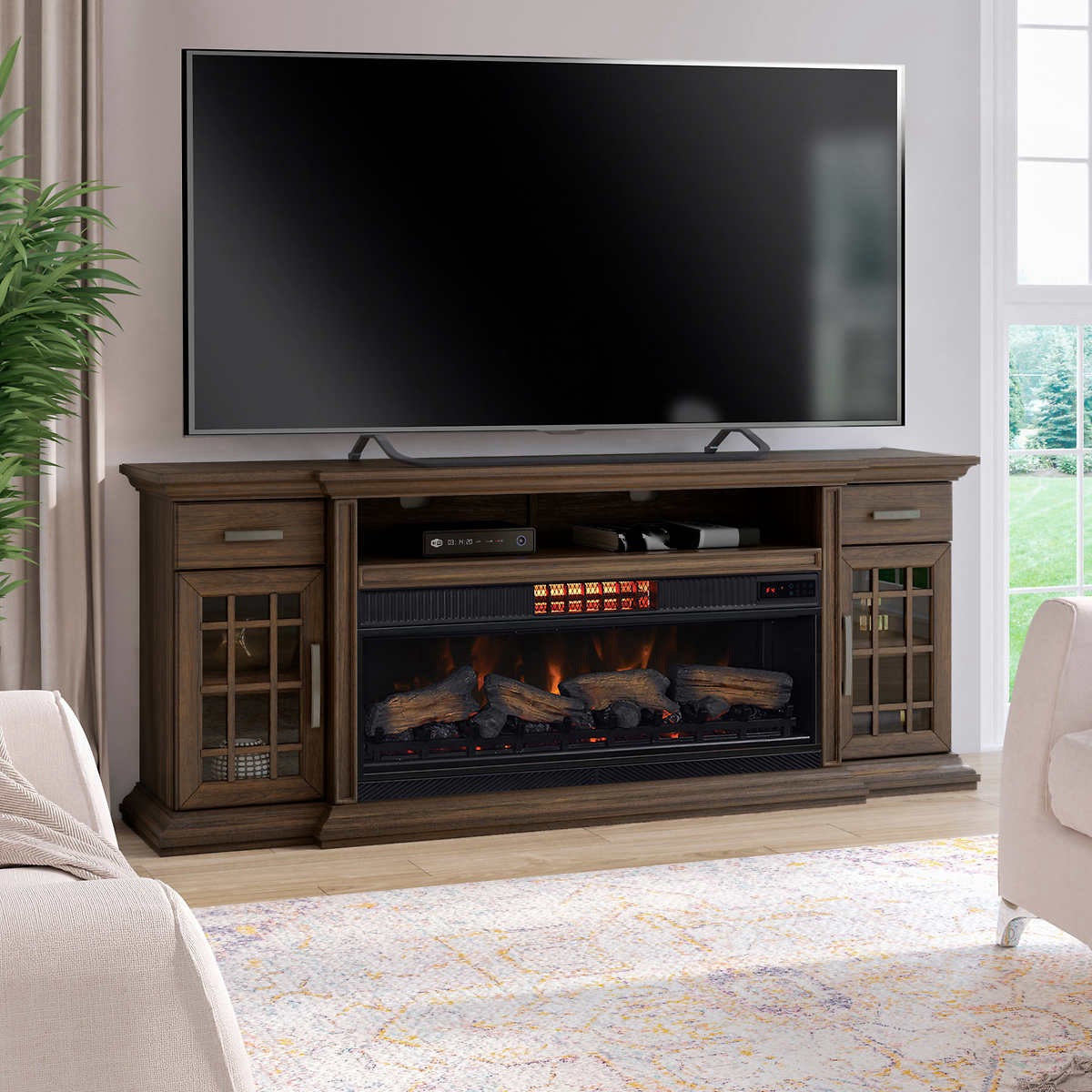 Tresanti Everett TV Console with ClassicFlame CoolGlow 2-in-1 Electric Fireplace and Fan