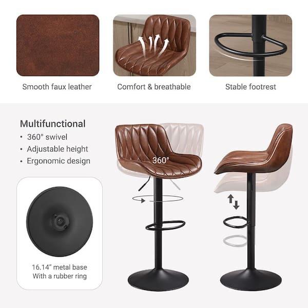 Art Leon Modern 24.00 in. Adjustable Height Brown Faux Leather Swivel Bar Stool with Metal Frame (Set of 2)
