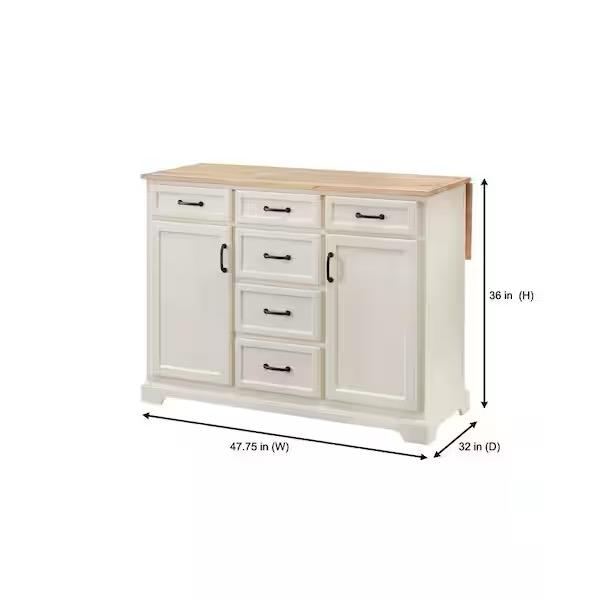 Ivory Kitchen Island with Natural Butcher Block Top