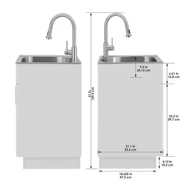 Glacier Bay All-in-One Stainless Steel 24 in Laundry Sink with Faucet and Storage Cabinet in White