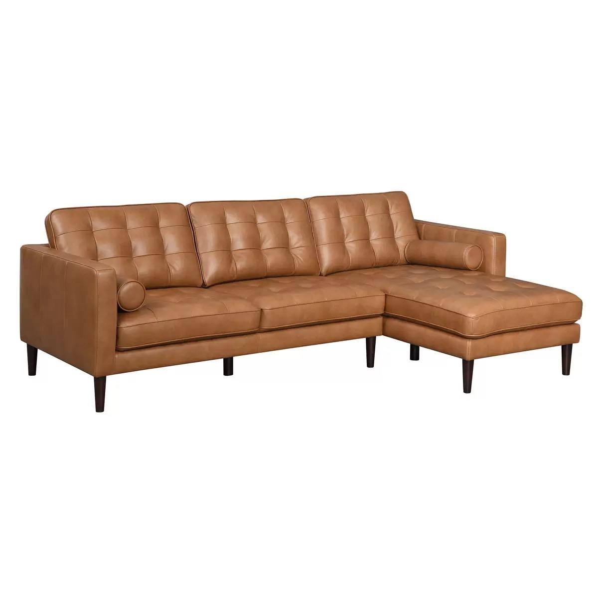 Harstine Leather Chaise Sectional - Cognac Brown