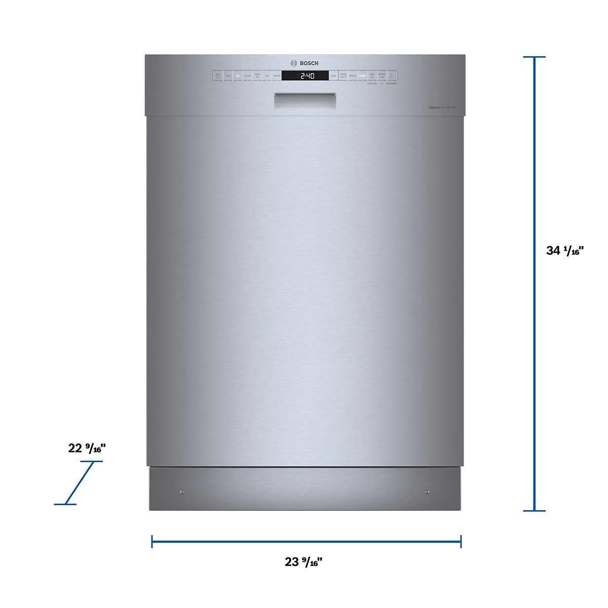 Bosch 300 Series Front Control Pocket Handle Dishwasher, Stainless Steel Tub, Removable 3rd Rack, 46 dBa