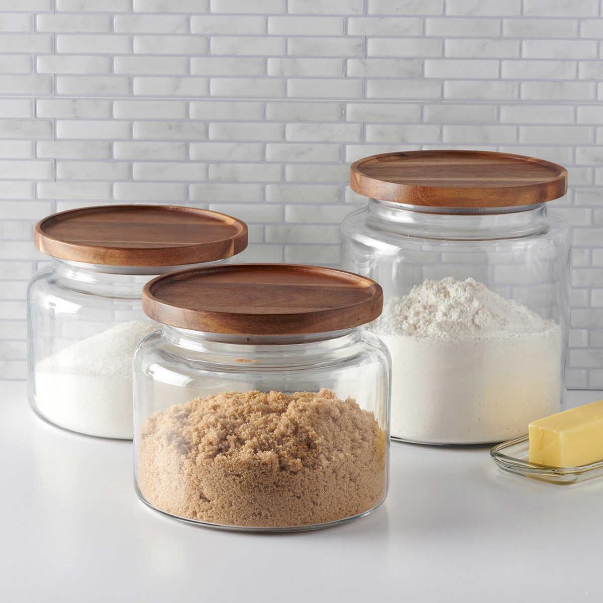 Anchor Hocking Glass Jars with Acacia Lids, Set of 3