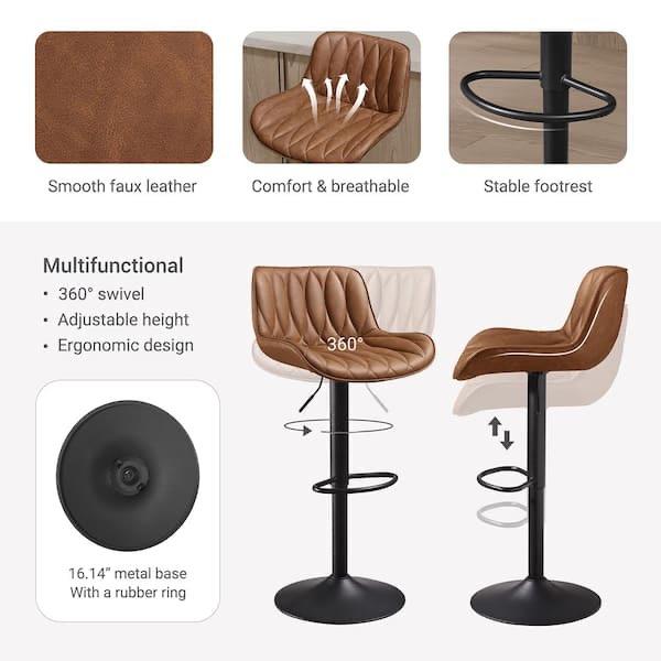 Art Leon Modern 24.00 in. Adjustable Height Tan Faux Leather Swivel Bar Stool with Metal Frame (Set of 2)