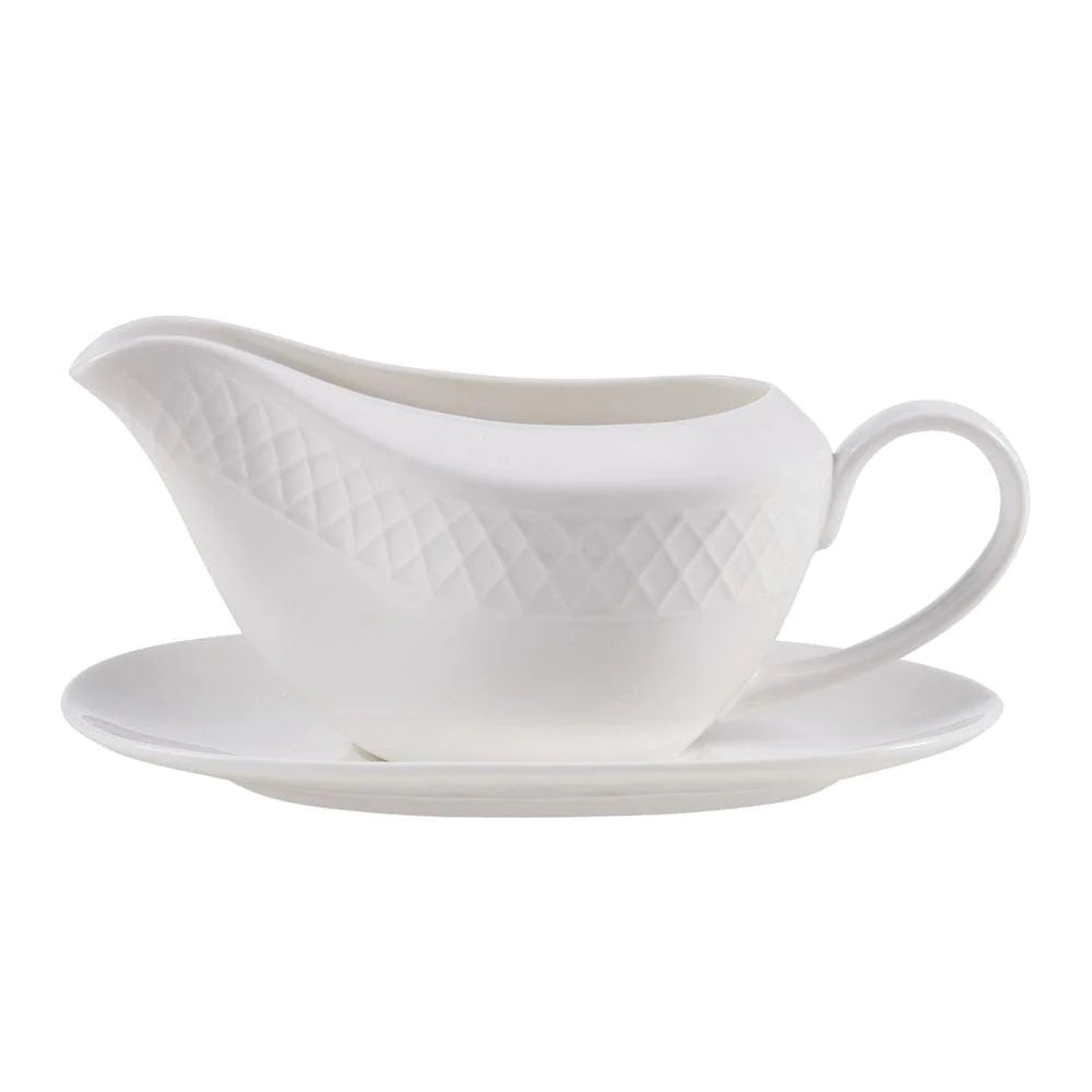 Trellis White Gravy Boat with Stand White