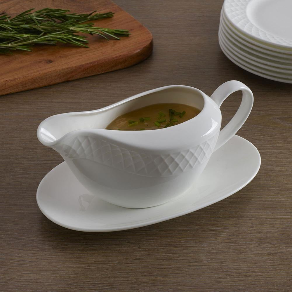 Trellis White Gravy Boat with Stand White