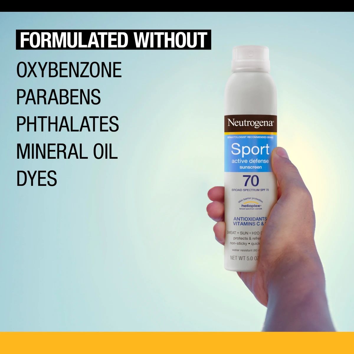 Neutrogena Sport Active Defense SPF 70 5 oz sunscreen — formulation information