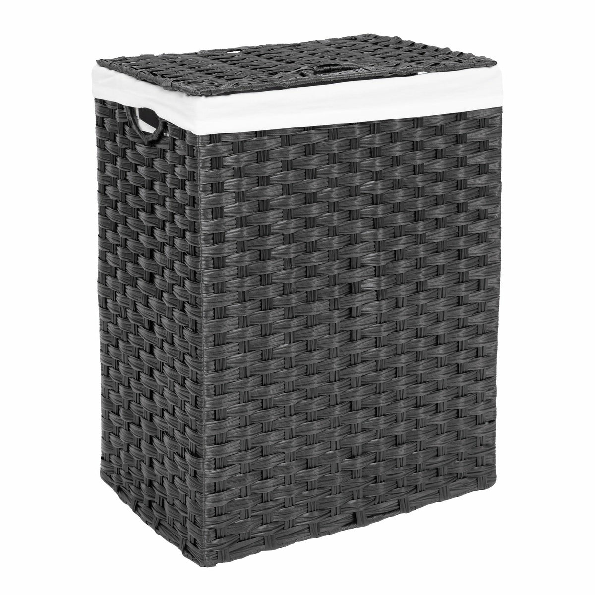Handwoven Lidded Laundry Hamper, Black