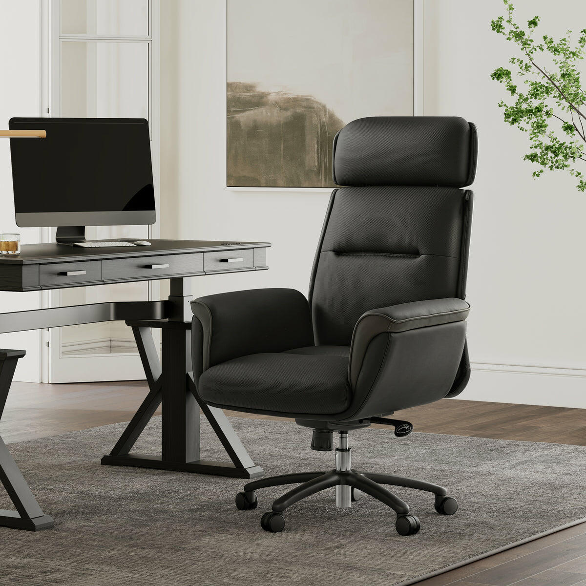 Eureka Ergonomic Royal Microfiber Leather Executive Office Chair, Black