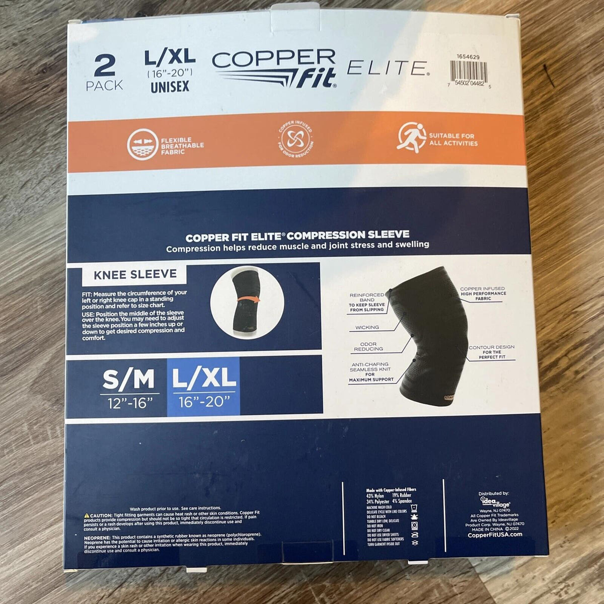 Copper Fit Elite Knee Compression Sleeve, 2-pack, L/XL