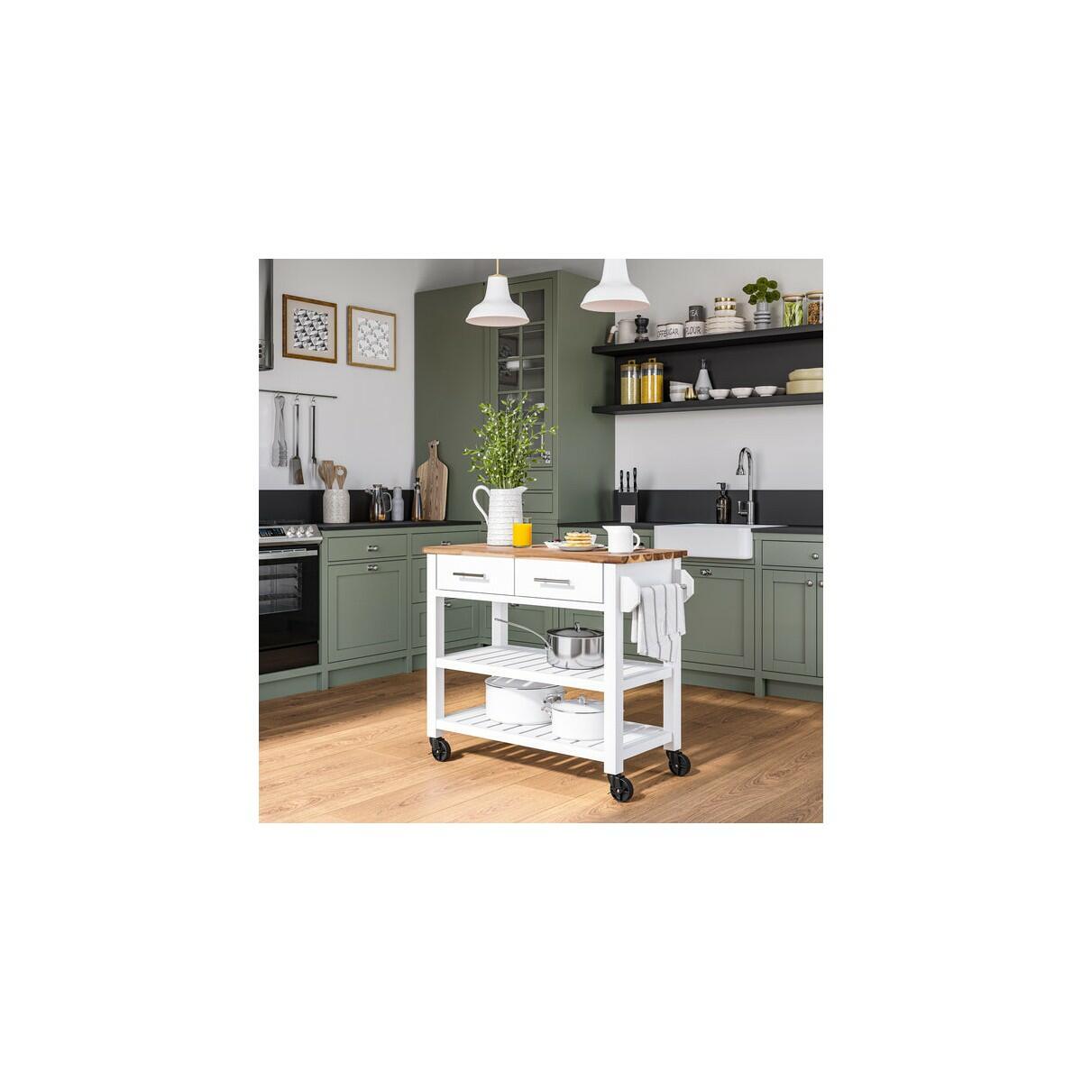 Seville Acacia Top Kitchen Cart with Drawers