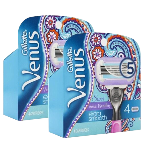 2 Packs Of Vera Bradley + Venus Extra Smooth Swirl Women's Razor Blade Refills (2 X Packs of 4 Cartridges) Total 8