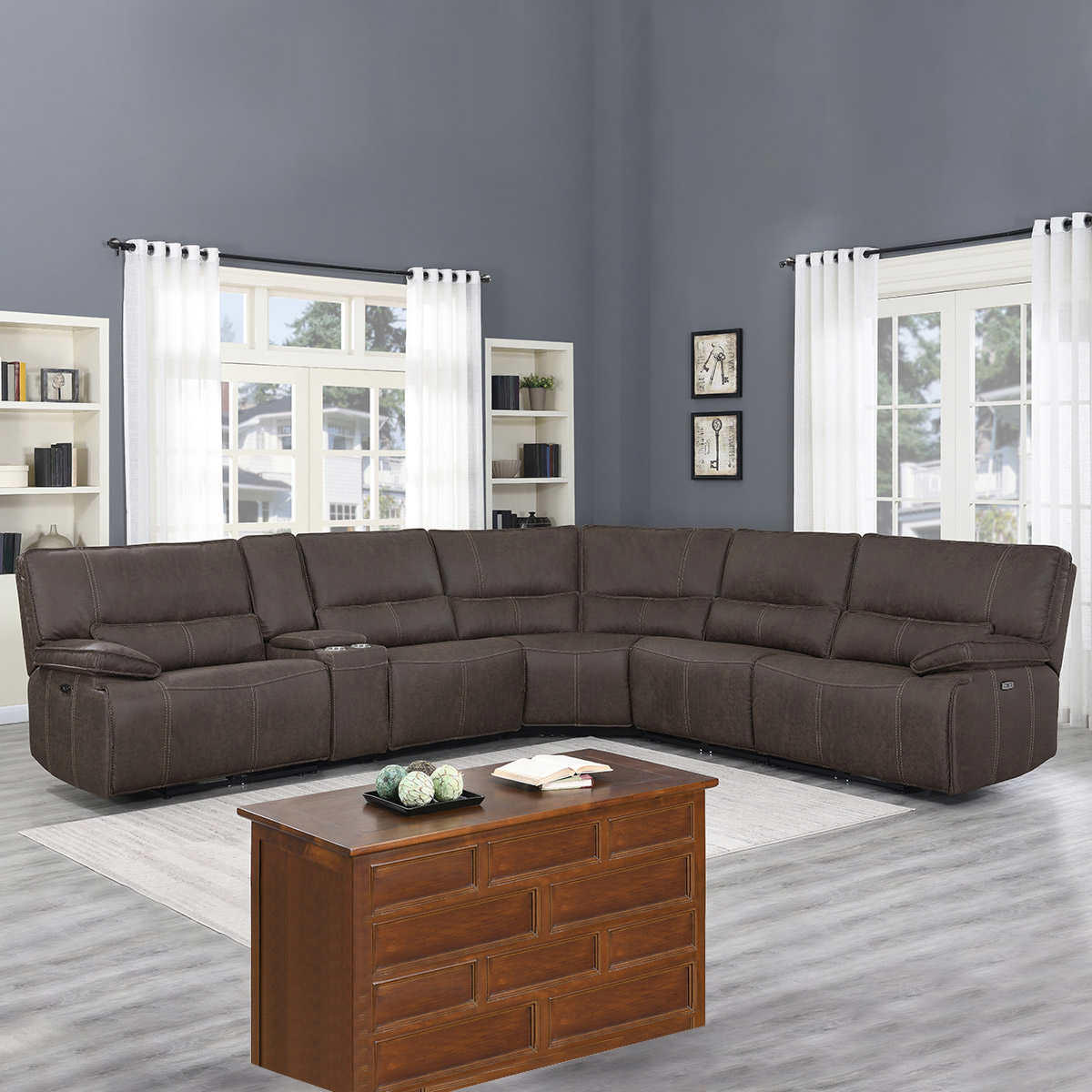 Brower Fabric Power Reclining Sectional with Power Headrest