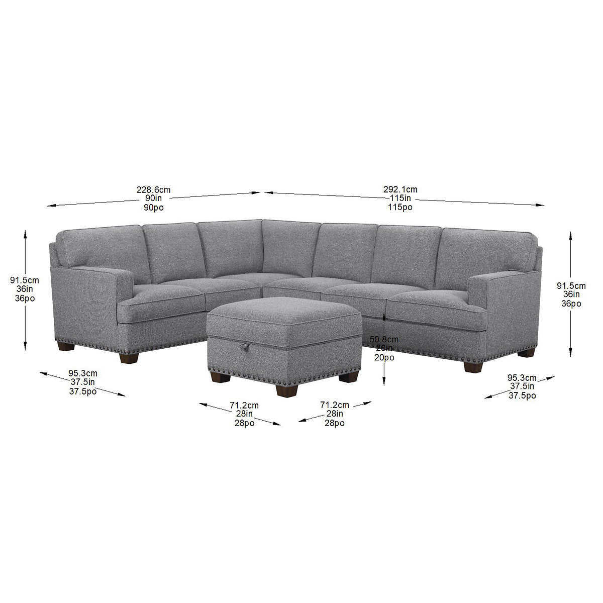 Thomasville Emilee Fabric Sectional with Storage Ottoman