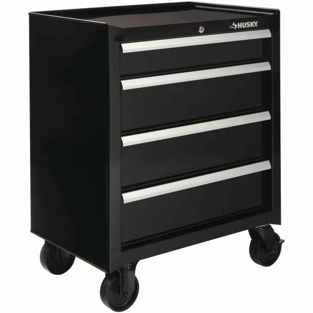 Husky 26 in. W 4-Drawer Rolling Cabinet Tool Box Chest in Gloss Black