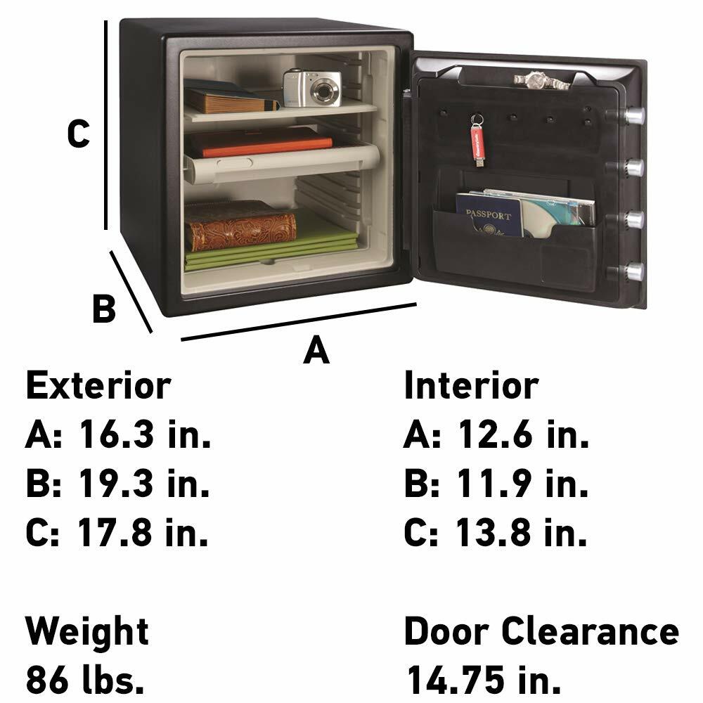 SentrySafe Fireproof and Waterproof Black Steel Home Safe with Dial Combination Lock for Cash, or Documents, 1.23 Cubic Feet, 17.8 x 16.3 x 19.3 x Inches, SFW123CU