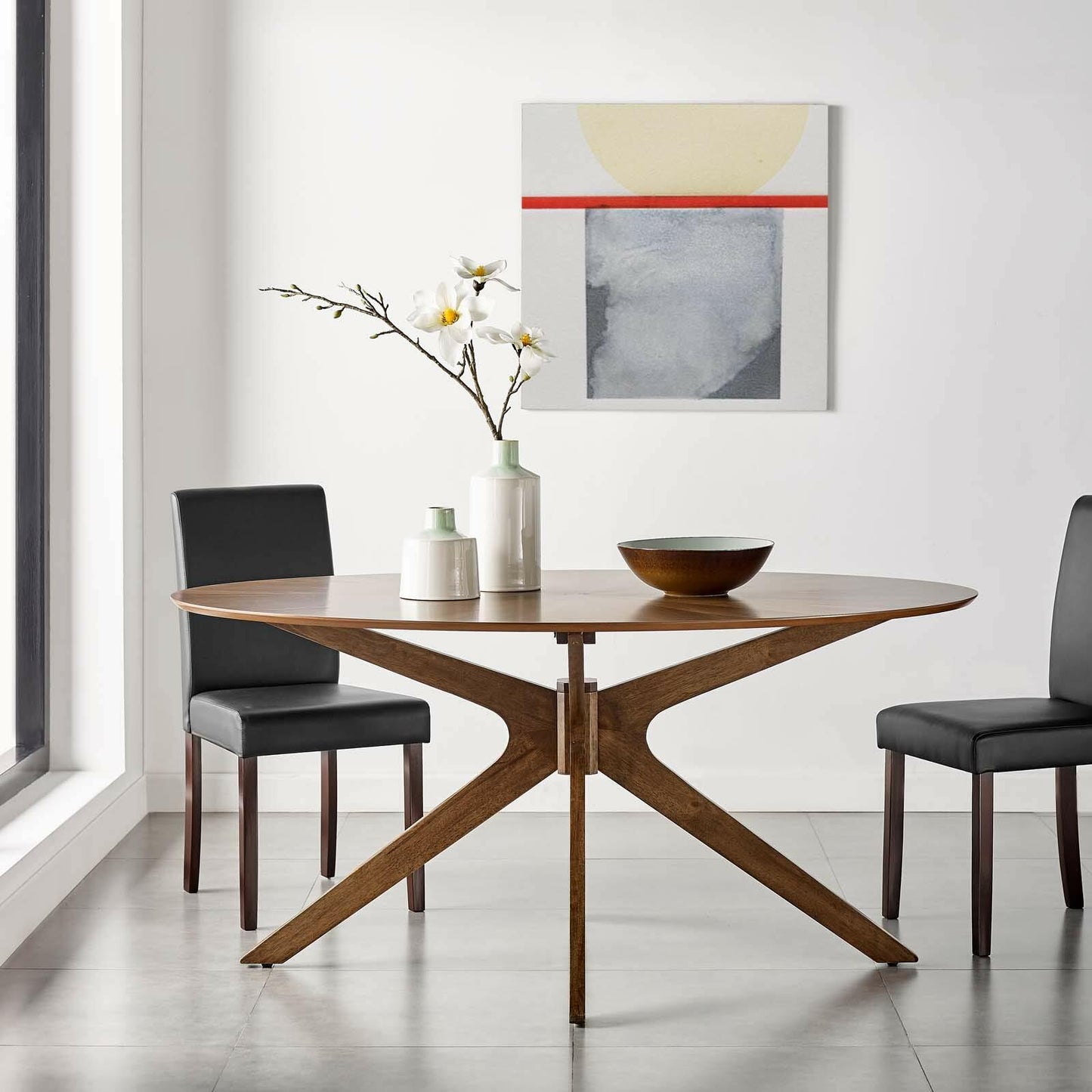 Modway Crossroads 63" Oval Wood Dining Table, Walnut