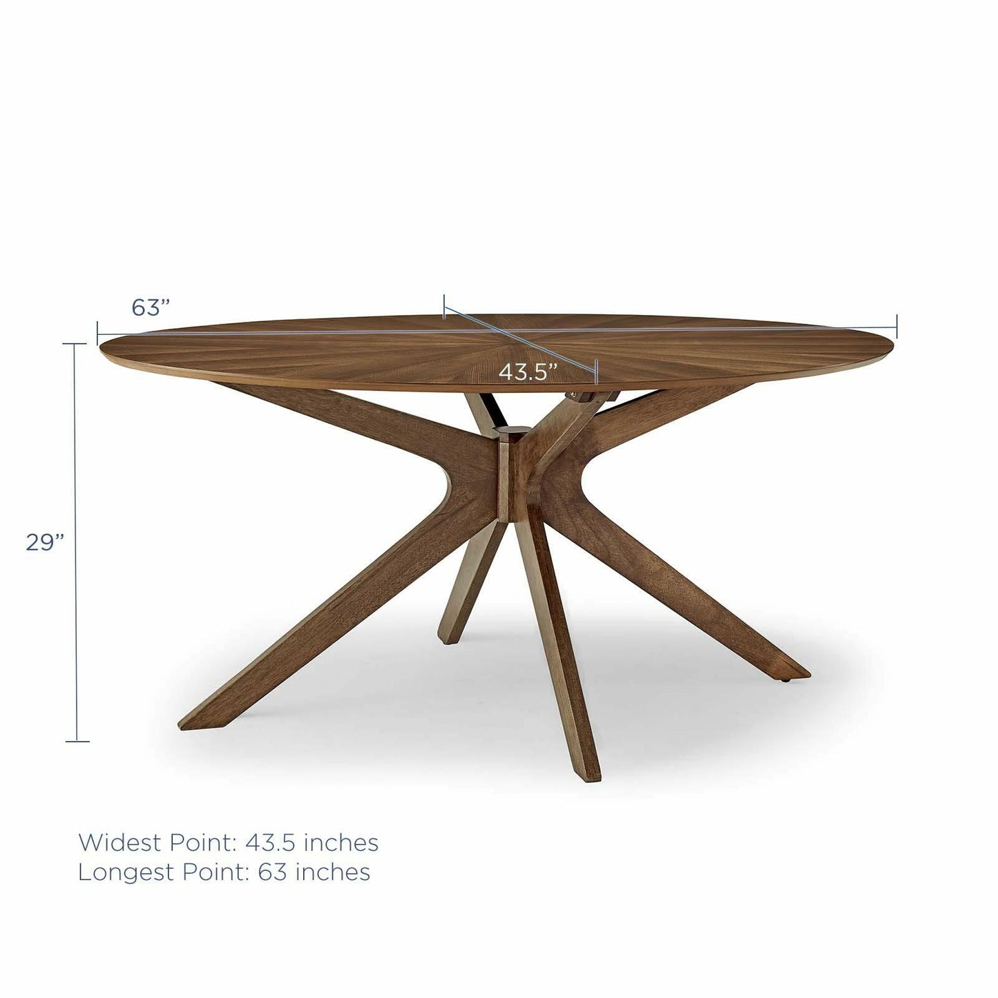 Modway Crossroads 63" Oval Wood Dining Table, Walnut