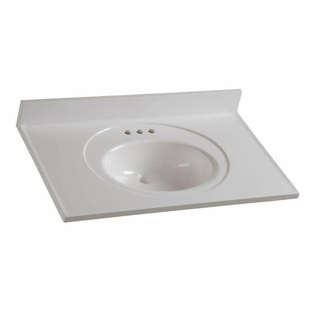 Glacier Bay Newport 37 in. W x 22 in. D Cultured Marble White Round Single Sink Vanity Top in White N3722GB-W