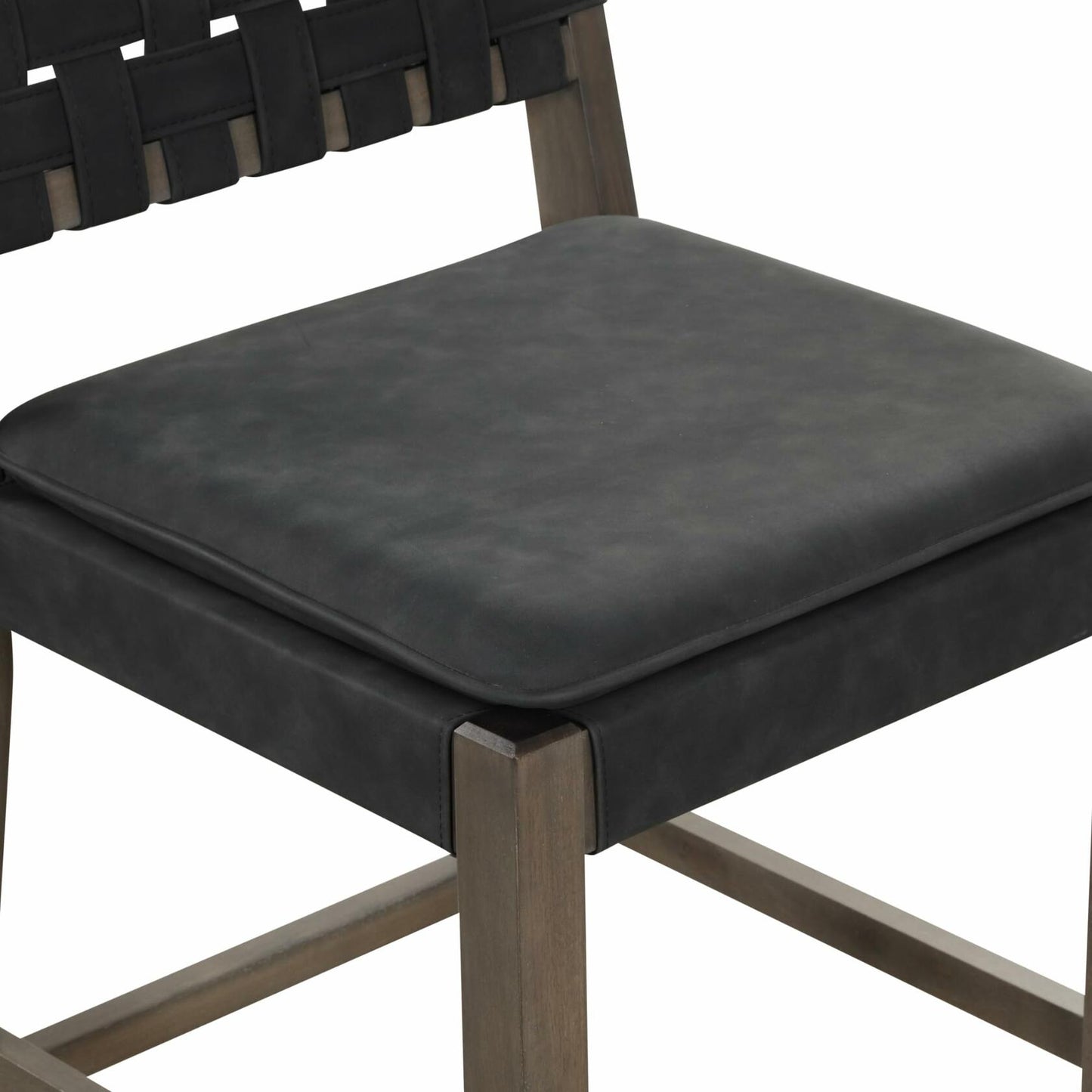 Nathan James Cohen Mid-Century Modern Leather Bar Stool, Counter Height Chair in Solid Wood Frame with Footrest and Woven Leather Back for Kitchen, Black, Set of 4