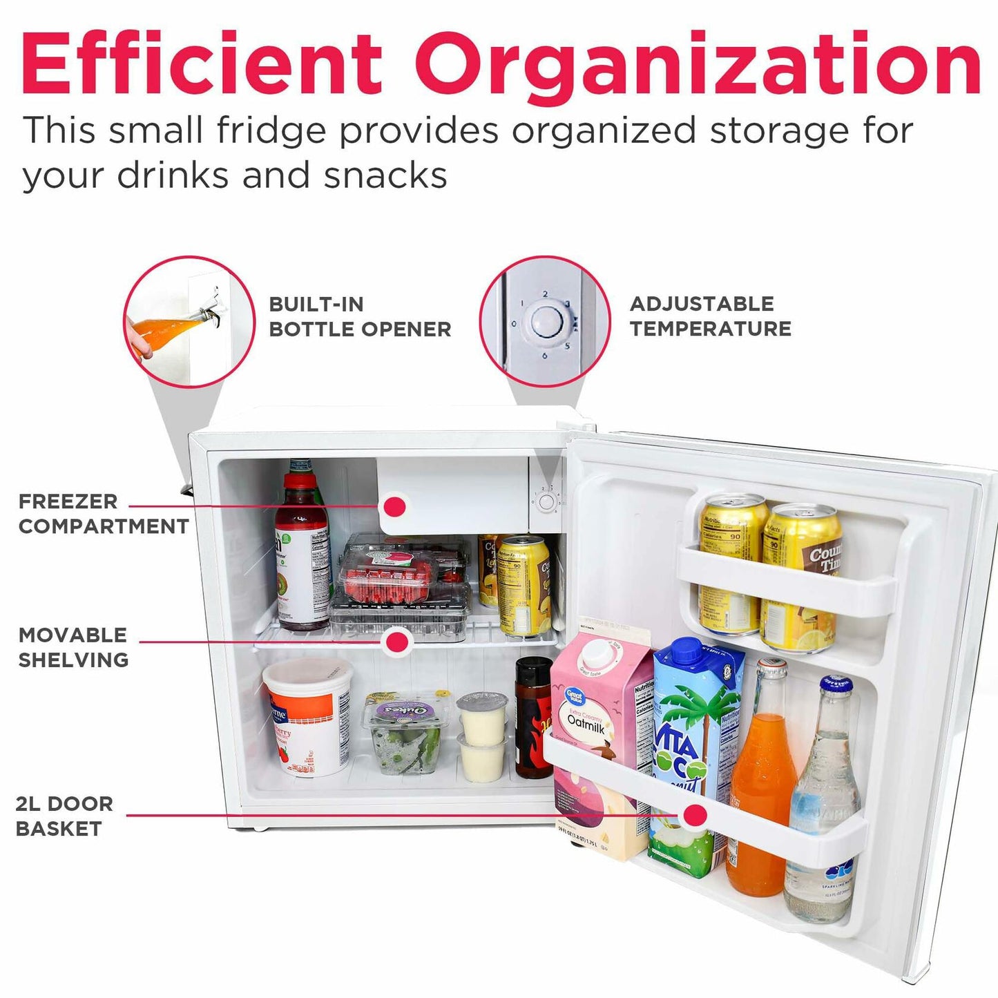 Frigidaire Retro Compact Fridge with Chiller, Countertop, Built-In Bottle Opener, Compact Refrigerator 1.6 cu ft, Mini Fridge for Office, Bedroom, Dorm Room or Cabin - 16" D x 18" W x 18.5" H (White)