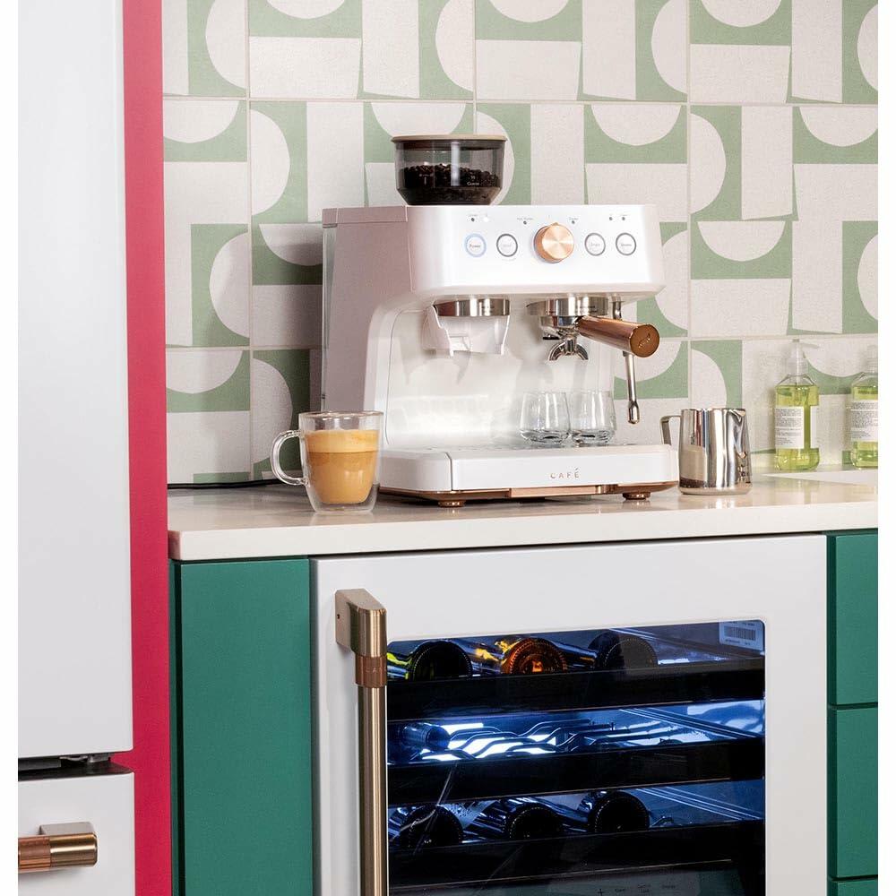 Café Bellissimo Semi Automatic Espresso Machine + Milk Frother | WiFi Connected, Smart Home Kitchen Essentials | Built-In Bean Grinder, 15-Bar Pump & 95-Ounce Water Reservoir | Matte White