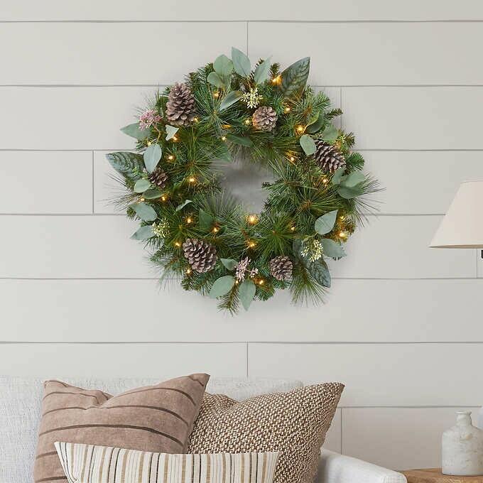 24" Pre-Lit Artificial Mixed Greenery Wreath