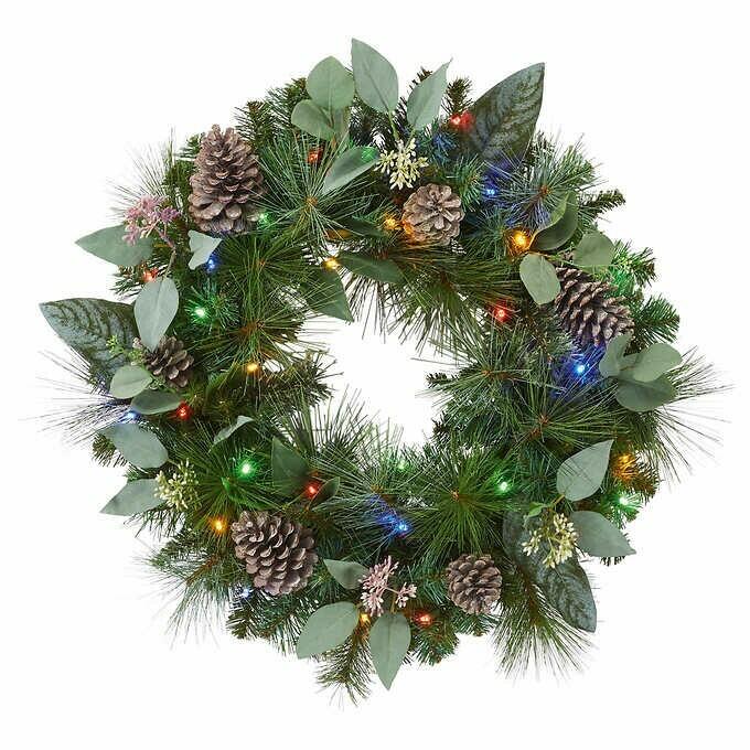 24" Pre-Lit Artificial Mixed Greenery Wreath
