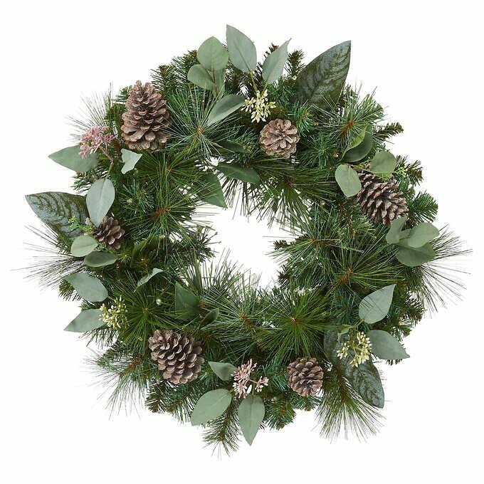 24" Pre-Lit Artificial Mixed Greenery Wreath
